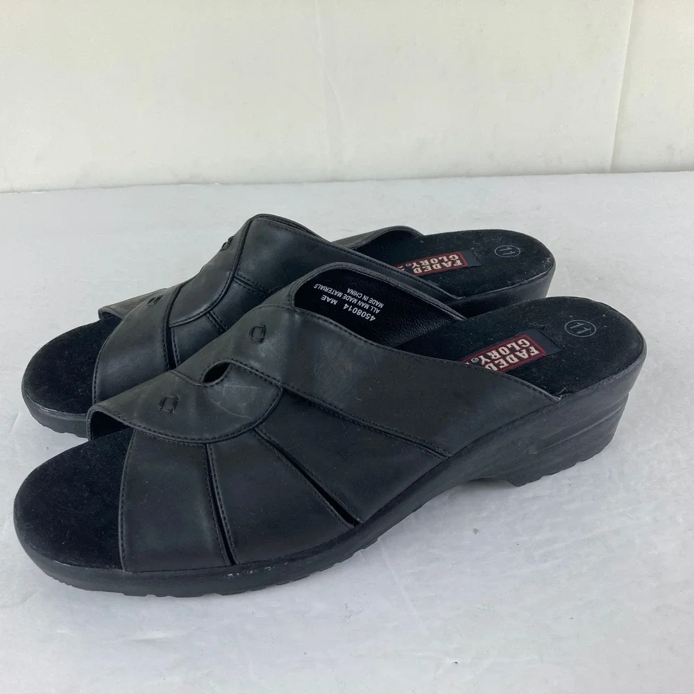 Vtg Y2K Retro Faded Glory Mae Black Wedge‎ Sandals Womens Sz 11 Slip On Slide